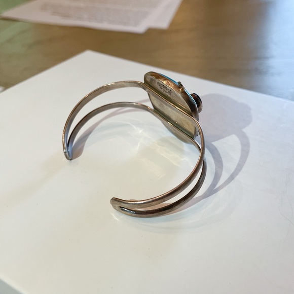 Vintage Sterling Silver Cuff Bracelet with Turquoise-Style Stone & Amethyst - Picture 4 of 10